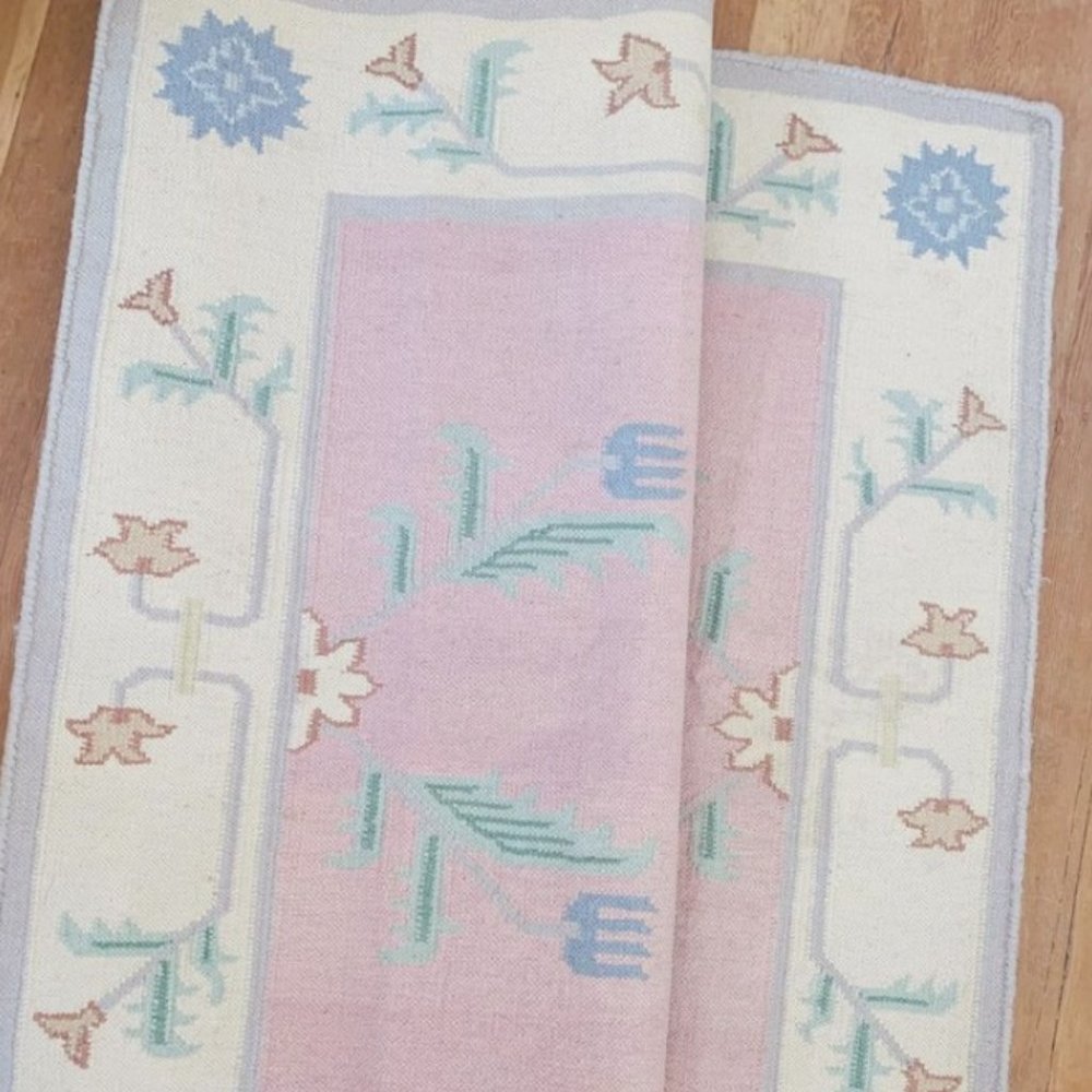 **SOLD** Botanical Art Deco Flat-Woven Rug